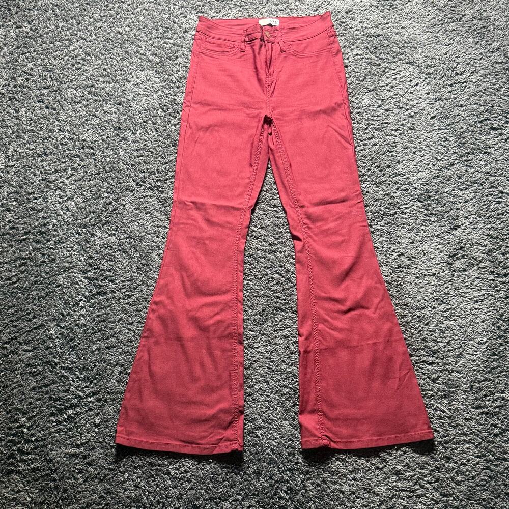YMI Womens Burgundy Red Flare Jeans Bell Bottom Y2K Boho Retro Western Pants